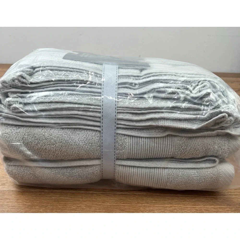 Hearth & Harbor From Macys 10pc Bath Towel Set in Grey, 100% Cotton NEW